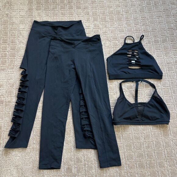 Solow Deconstructed Activewear Bundle Bras (S) Leggings (XS/S) Black Rip Cutout - Picture 1 of 12